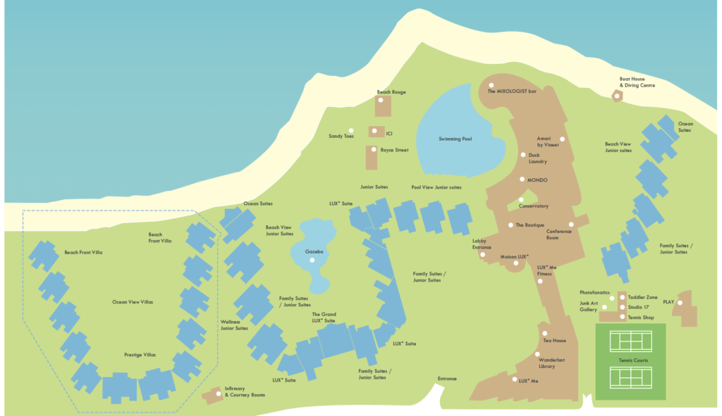 lux belle mare mapa hotelu plánek pokoje